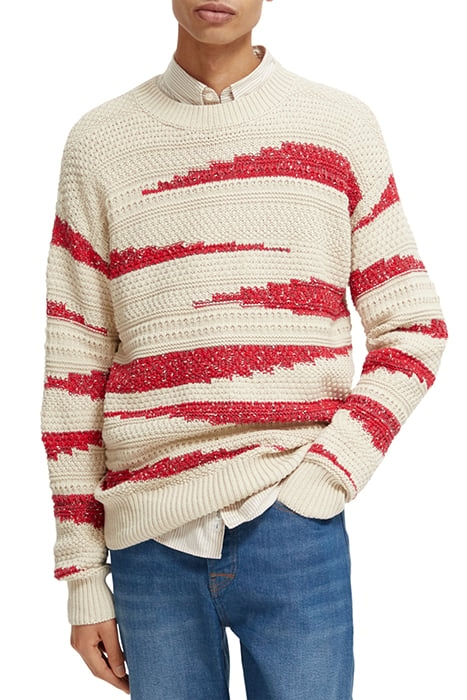 COTTON-BLEND STRUCTURED INTARSIA PULLOVER STONE RED FLAME 6