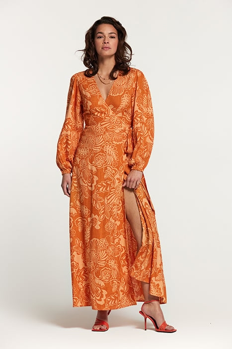 NAIROBI DRESS ARTSY LEAVES FRESH APRICOT ORANGE 1