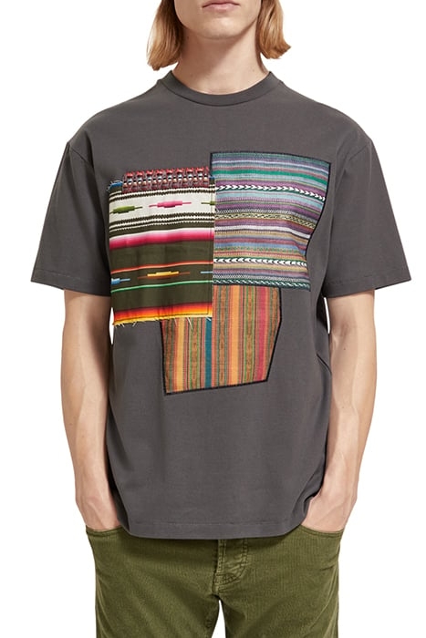 RELAXED FIT WOVEN APPLIQUE T-SHIRT IN COTTON-KAPOK BLEND MOO 1