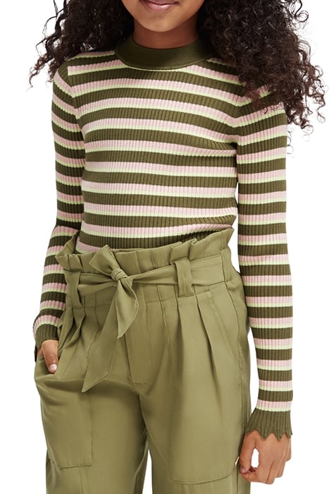 SLIM-FIT RIB STRIPE PULLOVER MILITARY PINK STRIPE 1