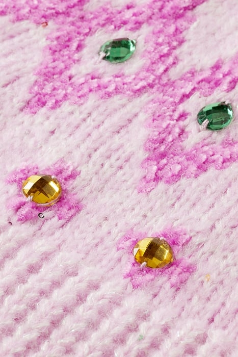 INTARSIA RHINESTONE PULLOVER DISCO PINK 7