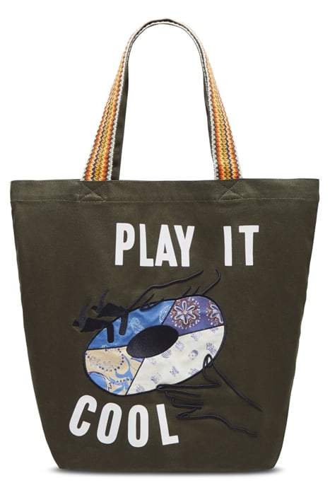 CANVAS TOTE WITH PATCHED-ON ARTWORK FIELD GREEN 1