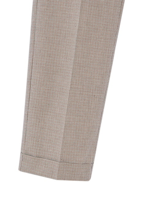 BEIGE SEMI-PLAIN CHECK SLIM TROUSERS 3