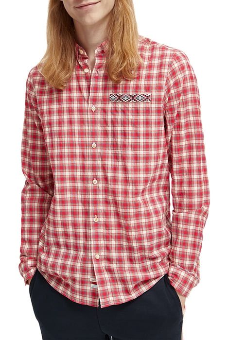 CRINKLE CHECK SHIRT WITH TAPE DETAIL RED CHECK 1