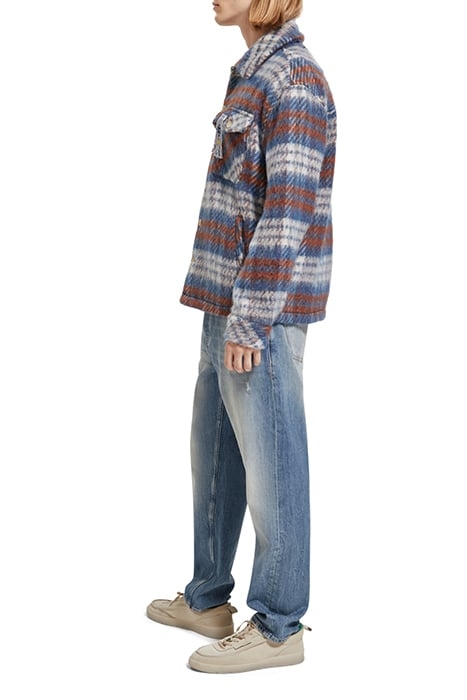 BRUSHED WOOL BLEND CHECK OVERSHIRT BLUE WHITE CHECK 6