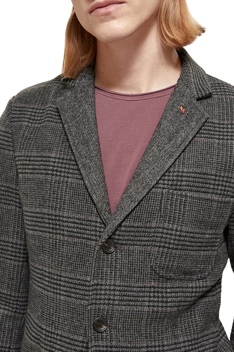 WOOL/ COTTON BLEND SINGLE-BREASTED BLAZER BLACK GREY CHECK 8