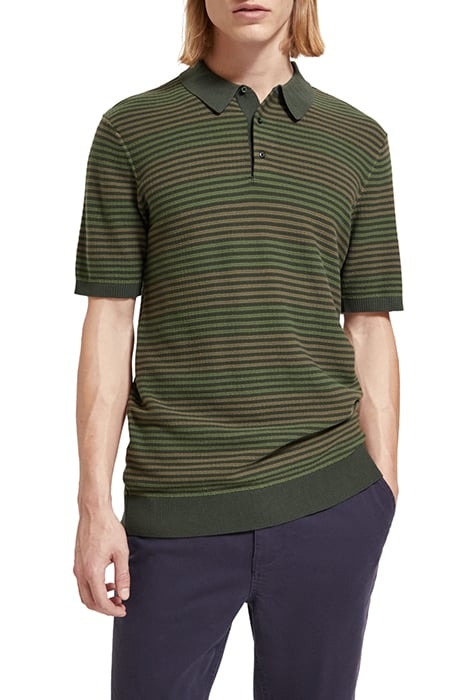 STRUCTURE KNITTED POLO IN ORGANIC COTTON MILITARY STRIPE 1