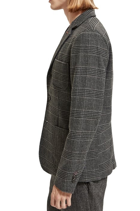 WOOL/ COTTON BLEND SINGLE-BREASTED BLAZER BLACK GREY CHECK 6