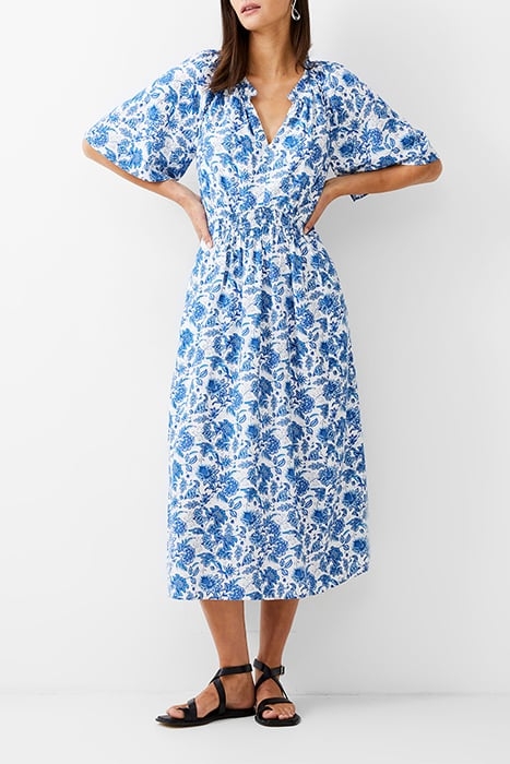 COSETTE SMOCK WAIST MIDI DRESS WHITE/BAJA BLUE 1