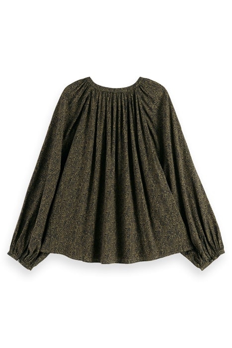 PRINTED BALLOON SLEEVE EMBROIDERED TOP LEOPARD SPOT GREEN 5