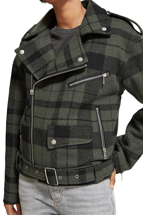 GREEN CHECK BIKER JACKET MILITARY GREEN CHECK 8