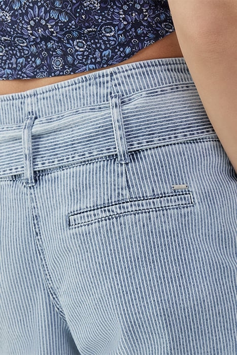 BLUE BELTED PAPERBAG JEANS WITH THIN WHITE STRIPES 8