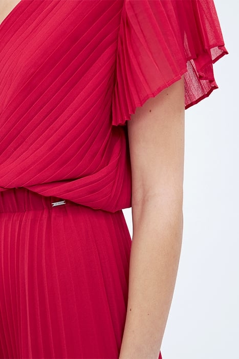RED WRAP TOP FULLY PLEATED LONG DRESS 8