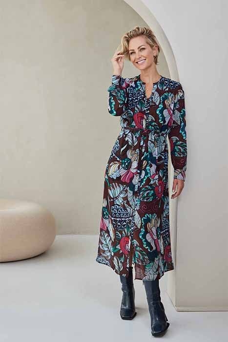 DRESS DORA DARK RED WITH STRIPEY STUFF PRINT 1