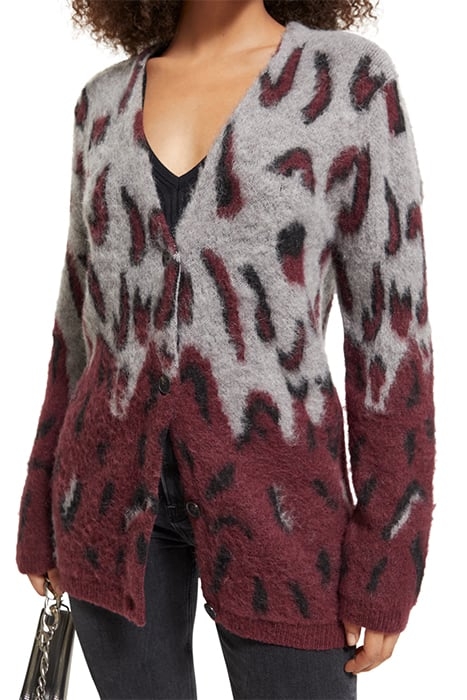 BRUSHED ANIMAL JACQUARD CARDIGAN BORDEAUX 6