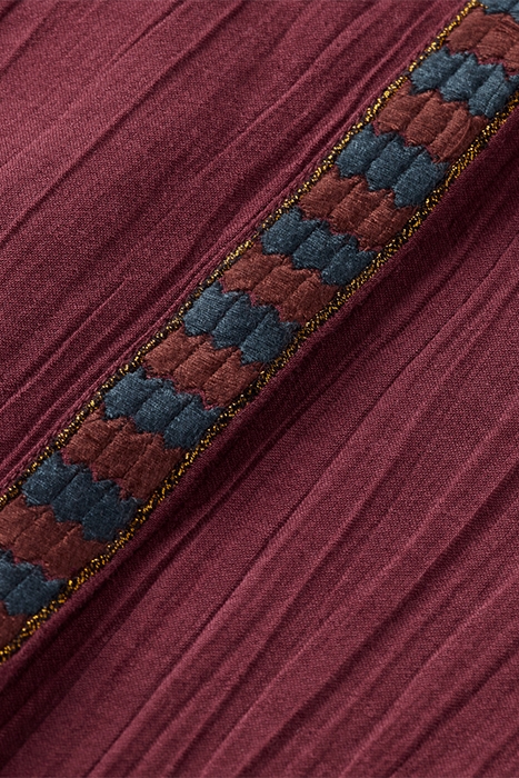 COLLARLESS SHIRT WITH A NECK AND PLACKET TRIM BORDEAUX 7