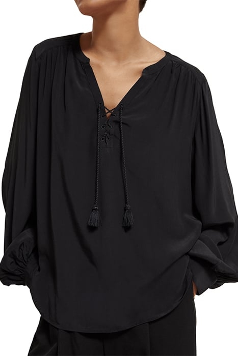 LACE UP TOP WITH BALLOON SLEEVES EVENING BLACK 6