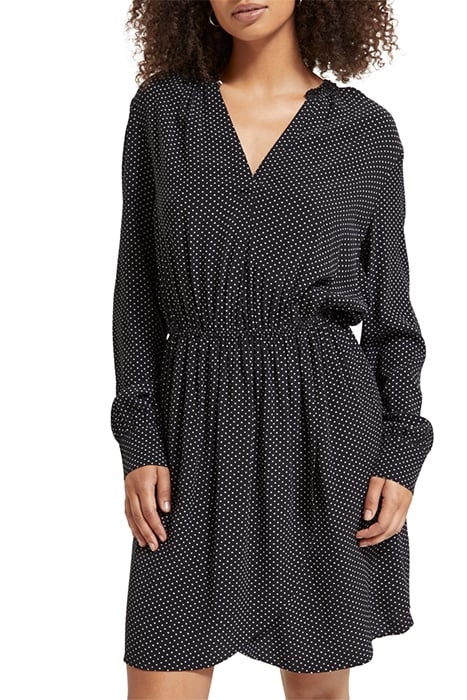 MINI DRESS WITH ELASTICATED WAIST POLKA EVENING BLACK 1