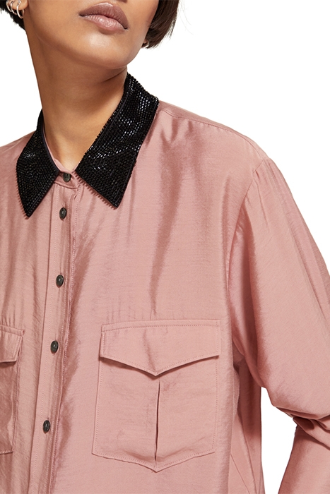 RELAXED FIT SHIRT WITH BEADED COLLAR AND CHEST POCKETS DUSTY 6