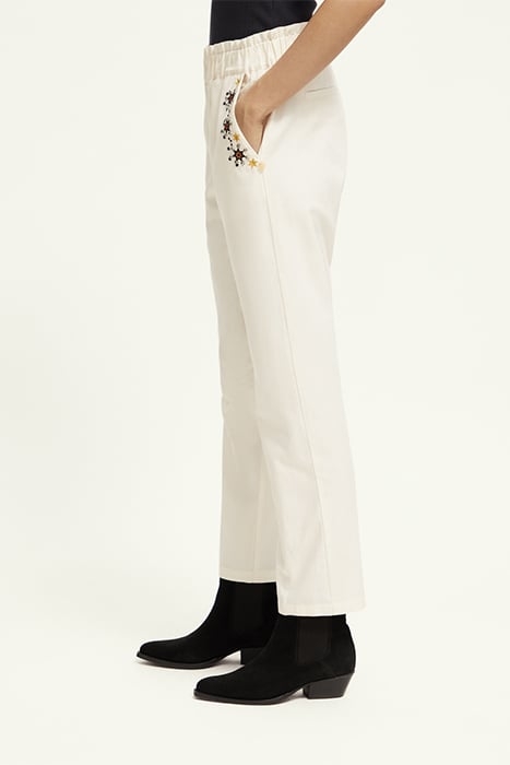 EMBROIDERED HIGH RISE PANT ECRU 6