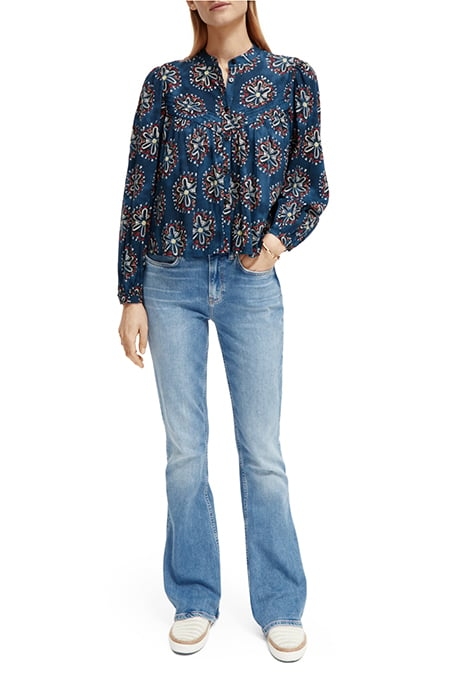 SHIRT WITH PINTUCK YOKE AND GATHERING B SIDES BLOCK PRINT MA 3