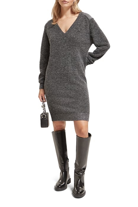 RELAXED V NECK KNITTED DRESS CHARCOAL MELANGE 2