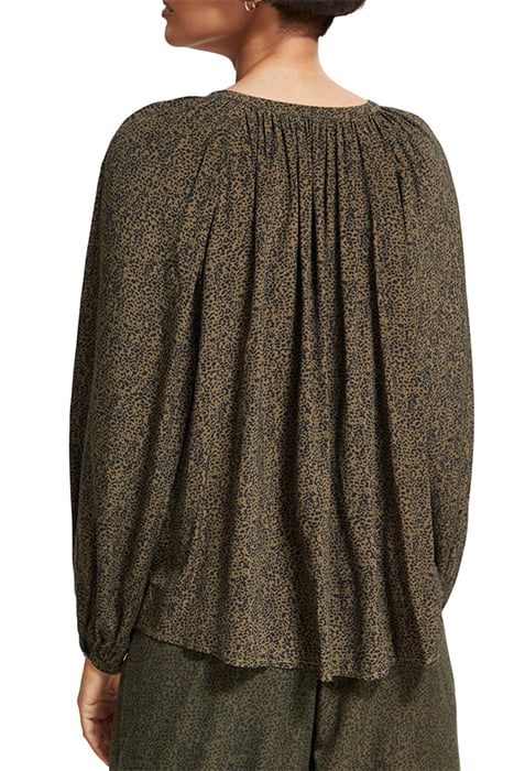 PRINTED BALLOON SLEEVE EMBROIDERED TOP LEOPARD SPOT GREEN 2