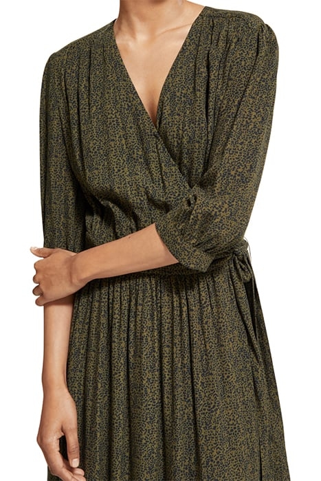 MIDI WRAP DRESS LEOPARD SPOT GREEN 6