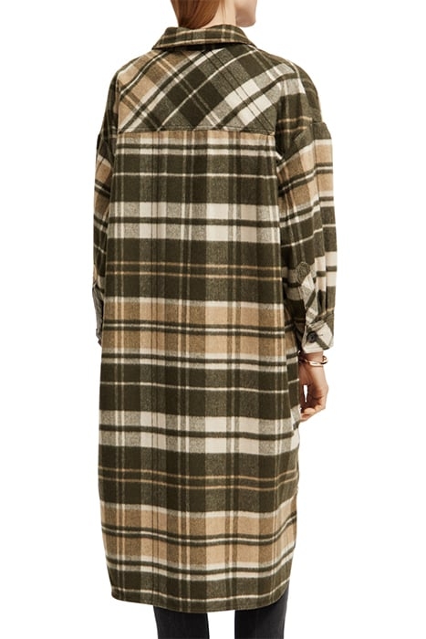 WOOL BLEND CHECKED LONG SHIRT JACKET FIELD GREEN 2