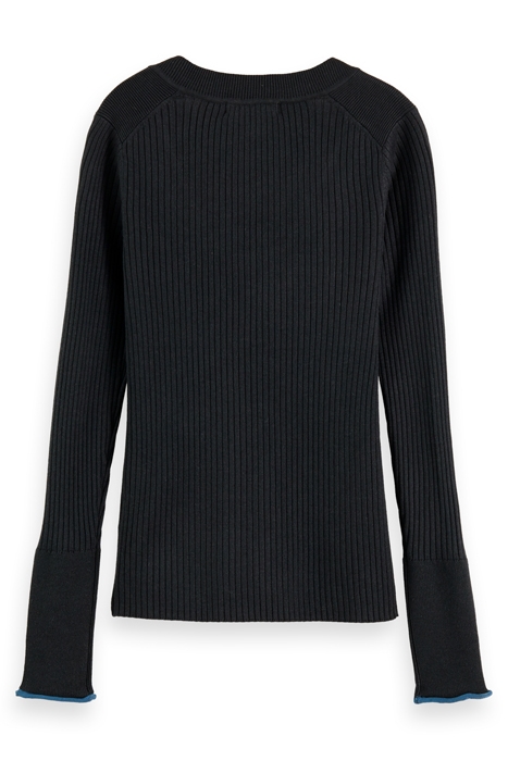 SKINNY RIB V NECK PULLOVER BLACK 5