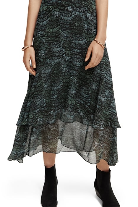 SLEEVELESS MIDI FLOUNCE DRESS FEATHER BOTTLE GREEN 7