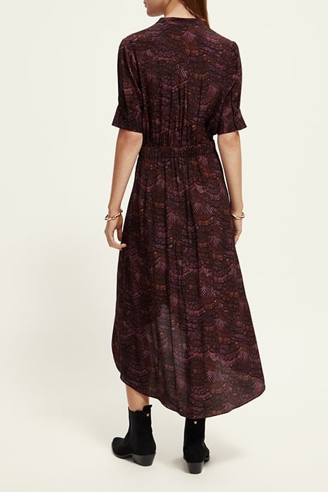 MIDI DRESS WITH HIGH LOW HEM FEATHER BORDEAUX 3
