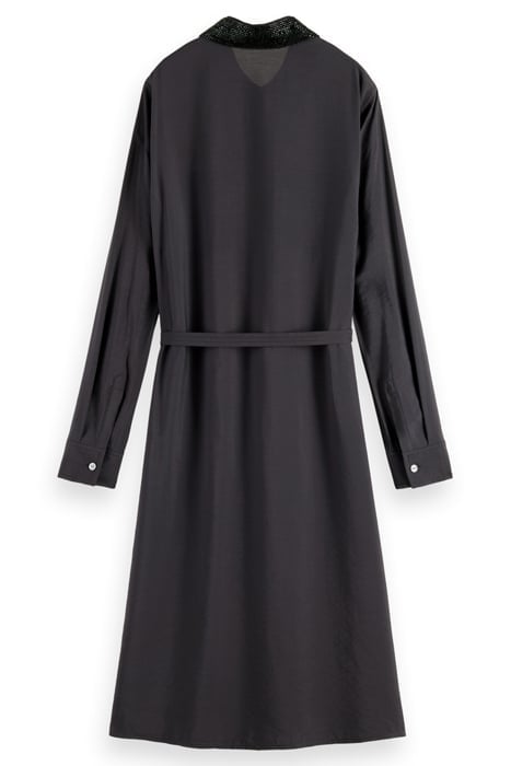 BEADED COLLAR MIDI SHIRT DRESS EVENING BLACK 5