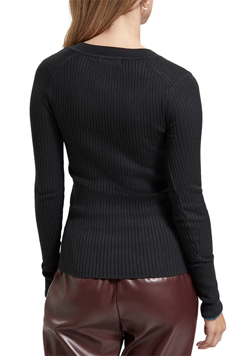 SKINNY RIB V NECK PULLOVER BLACK 2