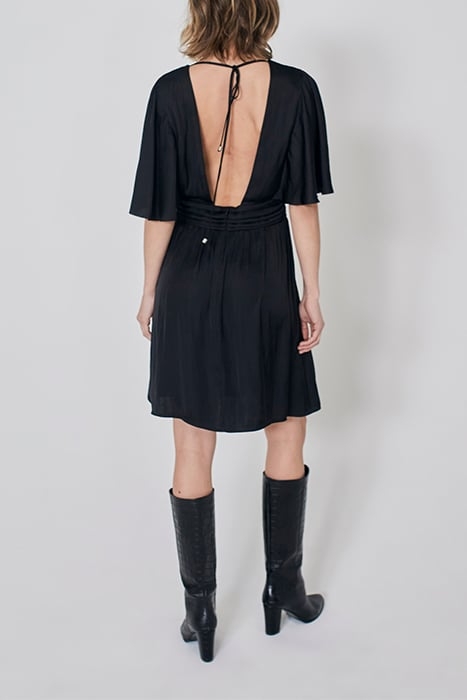 BLACK RECYCLED SATIN DRESS WITH DRAPED BELT 2