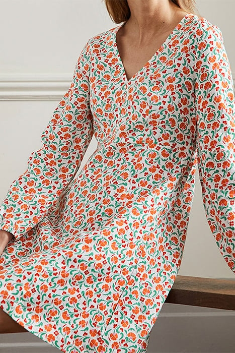 V-NECK FLIPPY MINI DRESS BRIGHT PAPAYA, DELICATE BUD 4