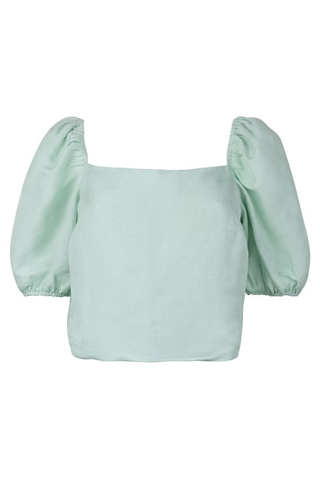 JESSICA LACE UP SQUARE NECK LINEN TOP GREEN 1