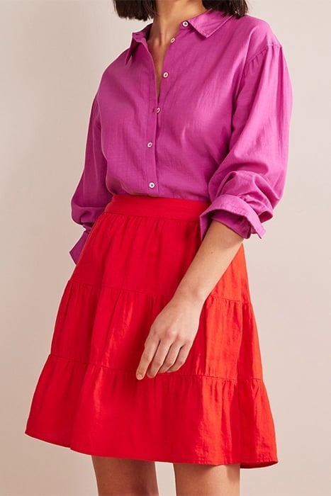 PULL ON TIERED LINEN SKIRT VERMILLION RED 4