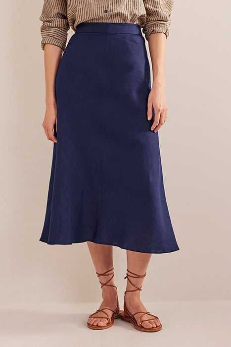 BIAS LINEN MIDI SKIRT NAVY 1