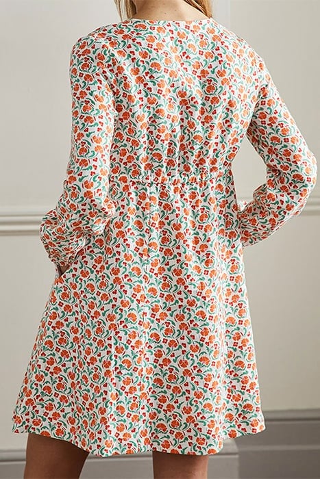 V-NECK FLIPPY MINI DRESS BRIGHT PAPAYA, DELICATE BUD 2
