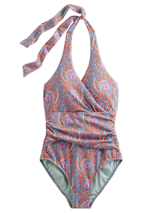 LEVANZO RUCHED HALTER SWIMSUIT DELPH BLUE, OPULENT VINE 3