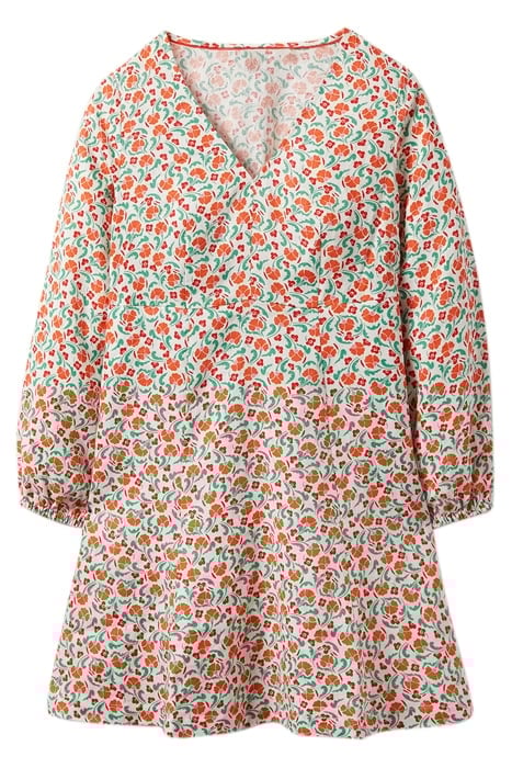 V-NECK FLIPPY MINI DRESS BRIGHT PAPAYA, DELICATE BUD 3