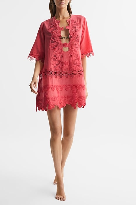 ETTA-EMRBOIDERED DRESS CORAL 3