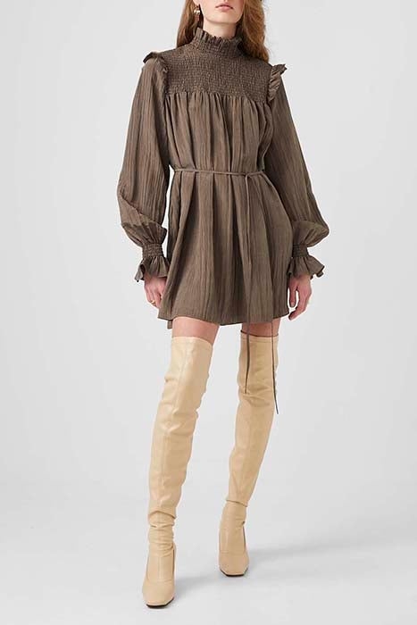 BOZA CRINKLE LS SMOCKED DRESS DEEP MOSS 2