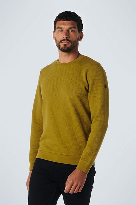 SWEATER CREWNECK DOUBLE LAYER JACQUARD STRETCH OLIVE 1