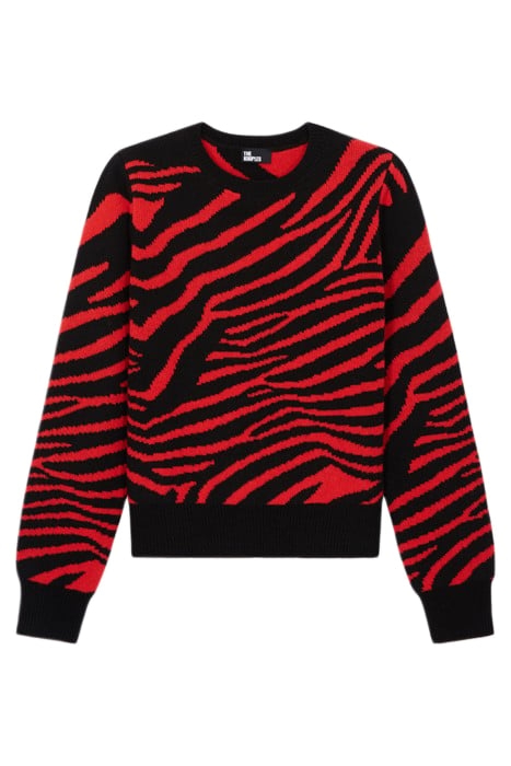 JACQUARD ROUND NECK BLACK - RED 1