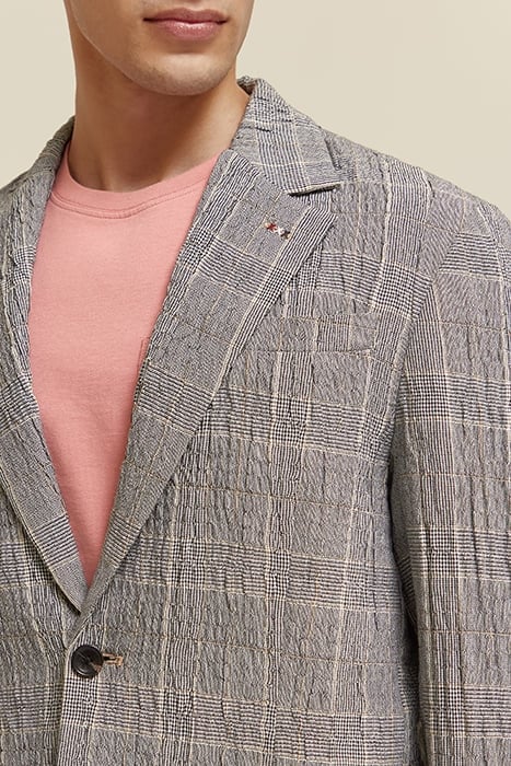 CHECKED COTTON-BLEND SEERSUCKER BLAZER BLACK ECRU CHECK 5