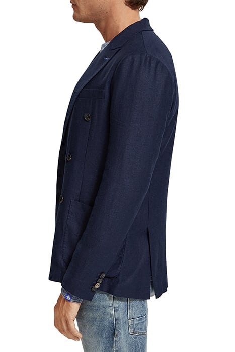 LINEN BLEND HERRINGBONE DOUBLE BREASTED BLAZER NAVY BLUE 6