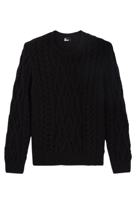 CABLE WOOL SWEATER BLACK 1