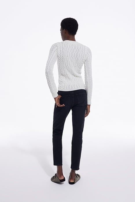 ROUND-NECK CABLE WOOL SWEATER WHITE 4